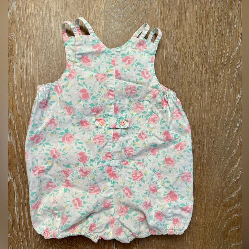 Mine Alone Floral Pastel Toddler Cotton Vintage 80s Romper With Pockets, 4T, EUC